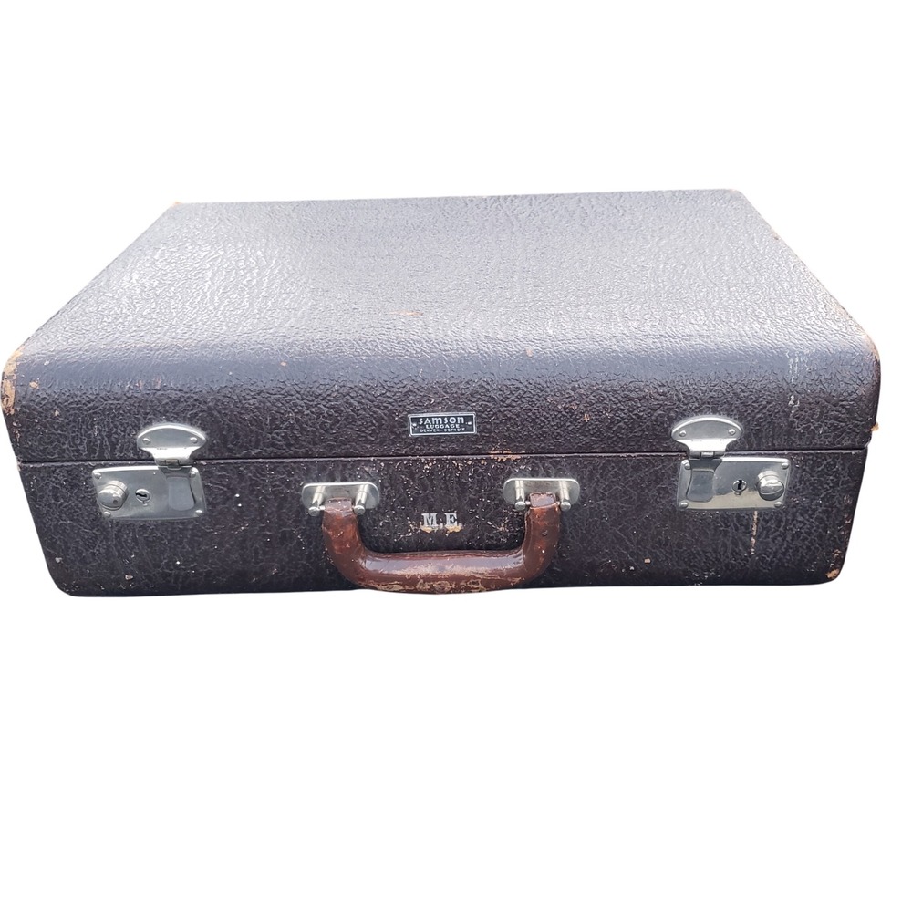 Vintage Samson 1920s 30s Suitcase Luggage‎ Travel Case Brown Leather Accents